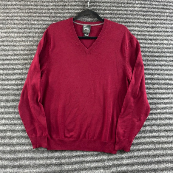 Jos. A. Bank Other - Jos A Bank V-Neck Sweater Large Burgandy 100% Merino Wool Traveler Pullover Red